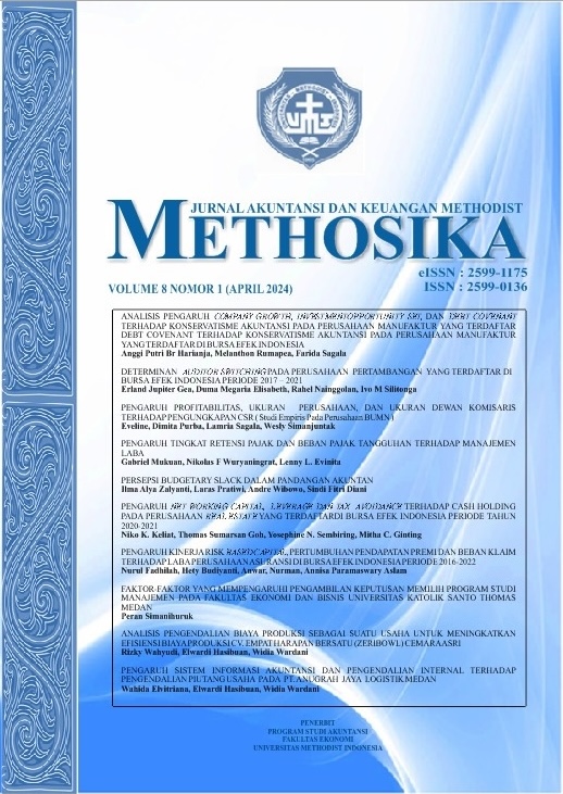 					View Vol. 8 No. 1 (2024): METHOSIKA: Jurnal Akuntansi dan Keuangan Methodist
				